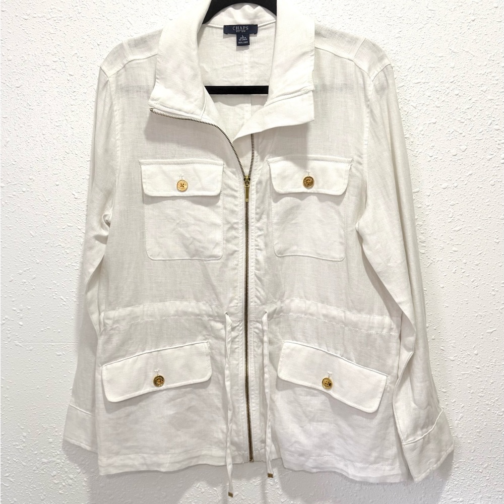 Chaps 100% linen off White Utility Jacket L